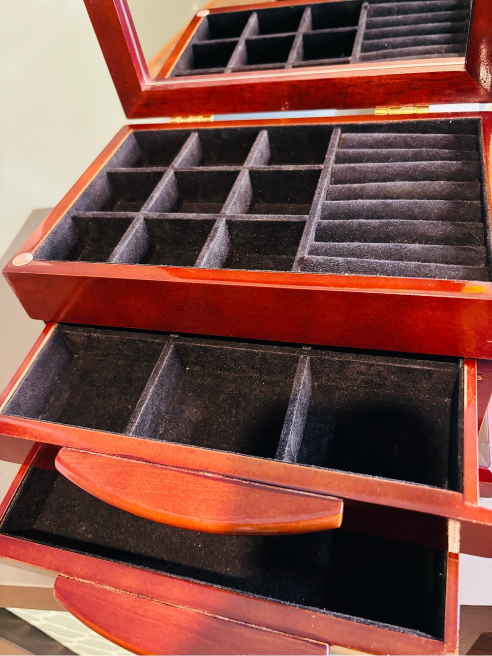Wooden Jewelry Box with Two Drawers - Red Brown - Picture 10 of 12